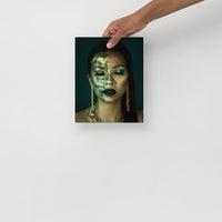 Green and Gold Half-Face Avant Garde Makeup | Cindy Chen Designs